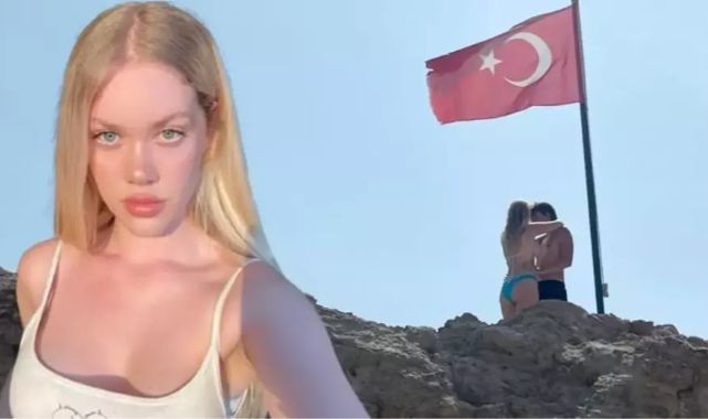 Serel Yereli'nin sevgilisiyle Türk bayrağı altında verdiği pozlar tepki çekti