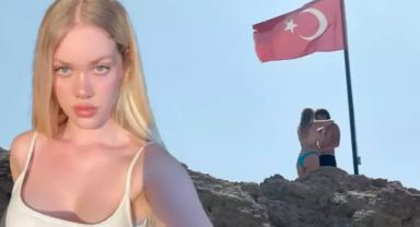 Serel Yereli'nin sevgilisiyle Türk bayrağı altında verdiği pozlar tepki çekti