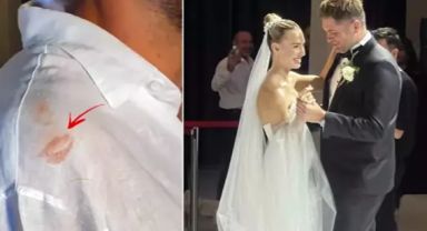 Mert Öcal ve Sude Burcu'nun düğününe ünlü ismin gömleğindeki iz damga vurdu