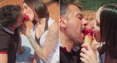 Emre Altuğ'dan cesur klip! Partneriyle aynı dondurmayı paylaştı